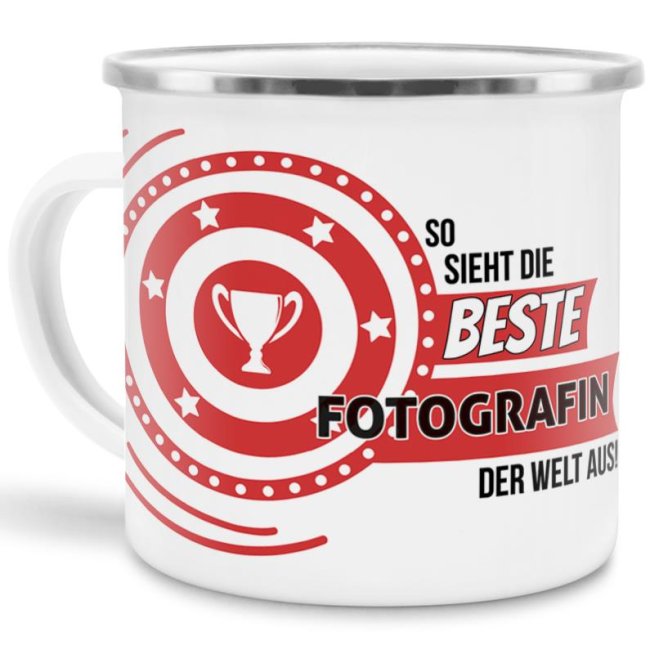 Emaille-Tasse mit Spruch - So sieht die beste Fotografin aus