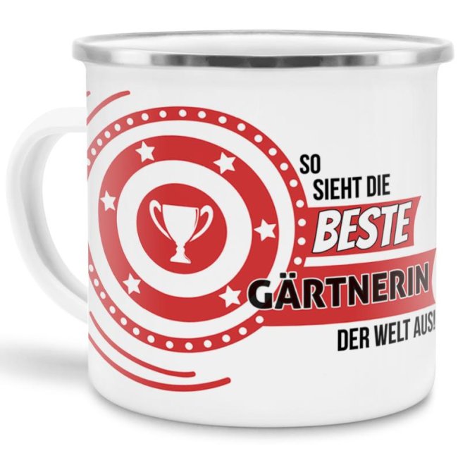 Emaille-Tasse mit Spruch - So sieht die beste G&auml;rtnerin aus