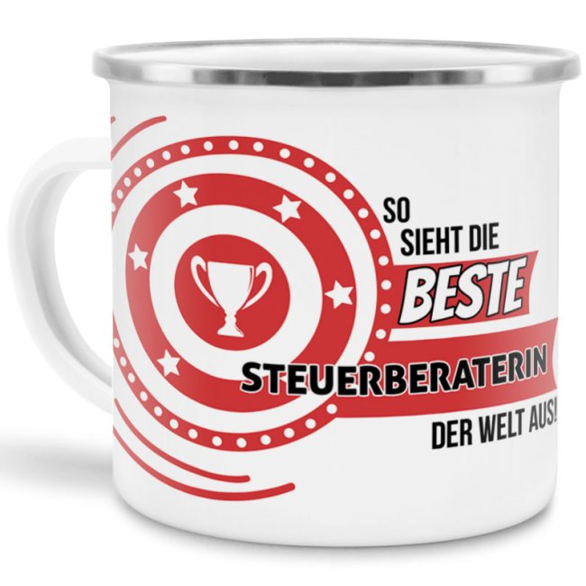 Emaille-Tasse mit Spruch - So sieht die beste Steuerberaterin aus