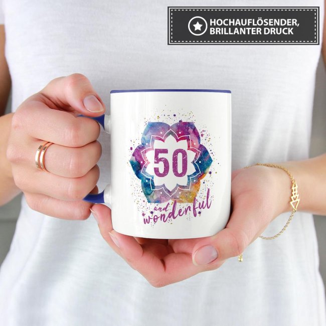 Geburtstagstasse - 50 and Wonderful - Dunkelblau