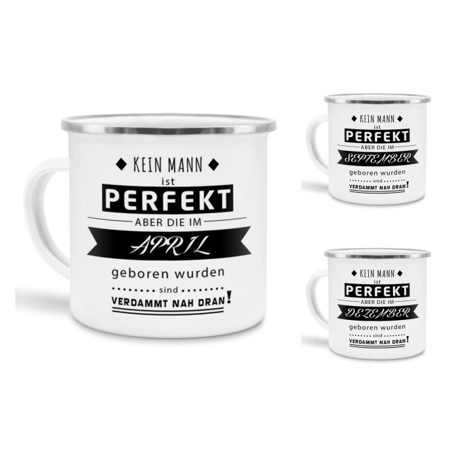 Emaille-Tasse f&uuml;r M&auml;nner zum Geburtstag - Kein Mann ist Perfekt