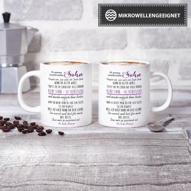 Tasse - mit Spruch von Mama f&uuml;r den Sohn - Weiss