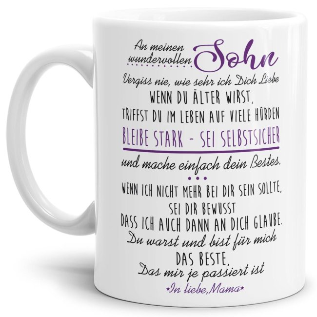 Tasse - mit Spruch von Mama f&uuml;r den Sohn - Weiss