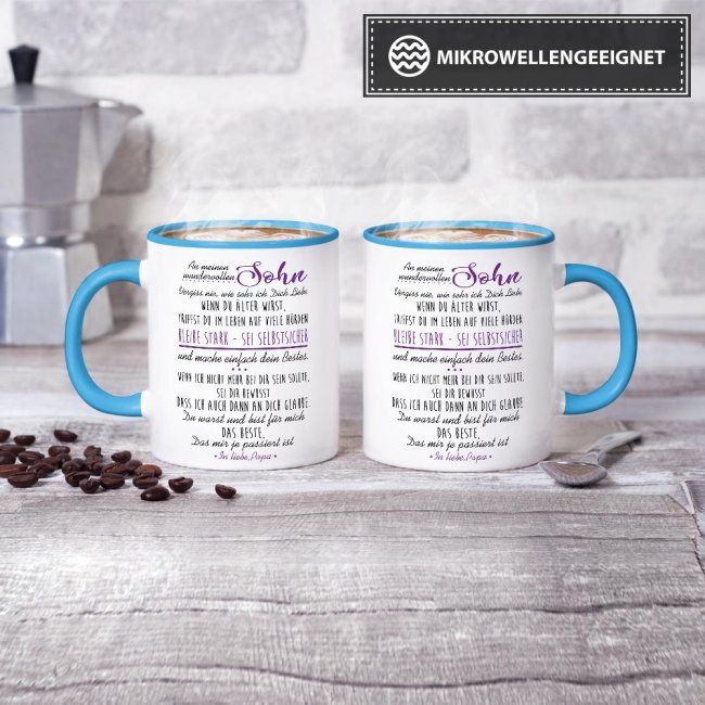 Tasse - mit Spruch vom Vater f&uuml;r den Sohn - Innen &amp; Henkel Hellblau