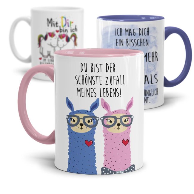 Tasse Liebe -verschiedene Spr&uuml;che- Alpaka- Einhorn- Hase