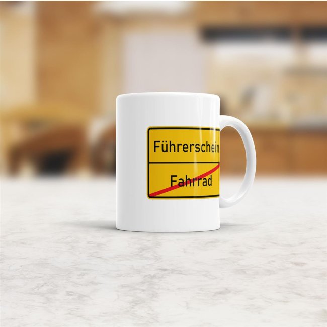 Tasse - Ortsschilder Fahrrad -&gt; F&uuml;hrerschein