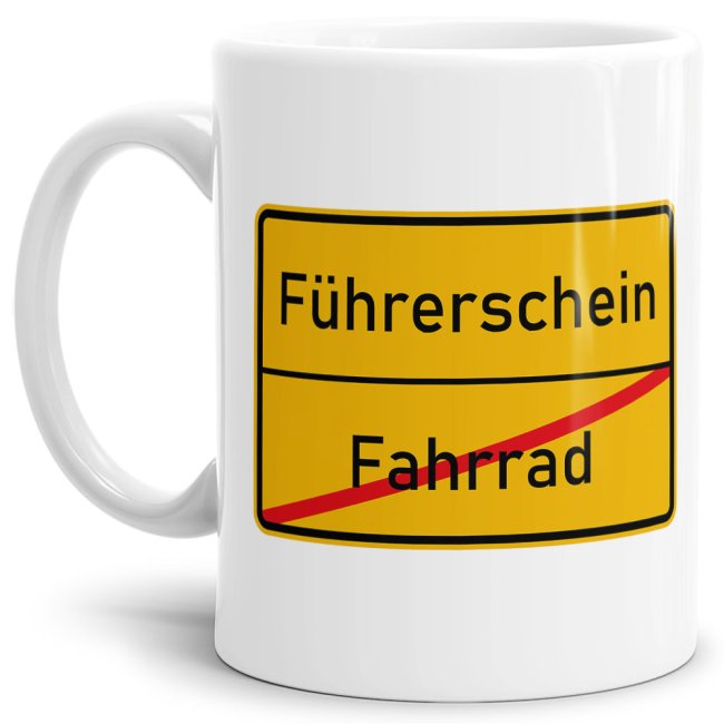 Tasse - Ortsschilder Fahrrad -&gt; F&uuml;hrerschein