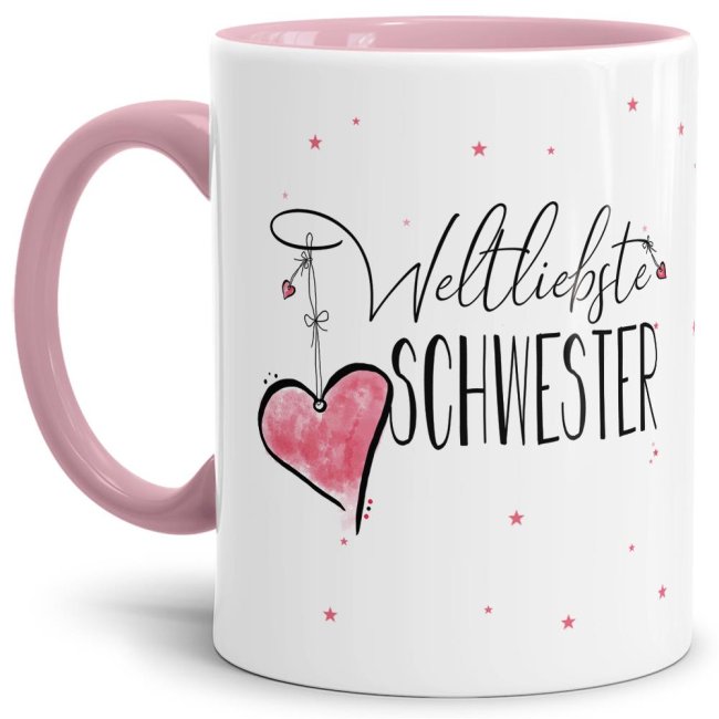 Tasse - Weltliebste Schwester - Innen &amp; Henkel Rosa