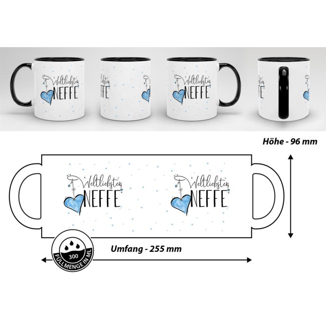 Tasse - Weltliebster Neffe - Innen &amp; Henkel Schwarz