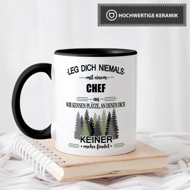 Berufe-Tasse - Leg dich niemals mit einem Chef an - Schwarz