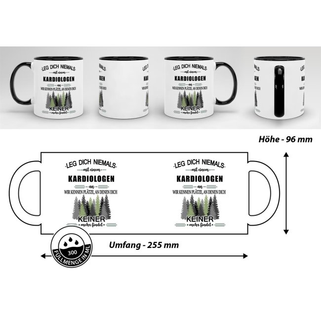 Berufe-Tasse - Leg dich niemals mit einem Kardiologen an - Schwarz