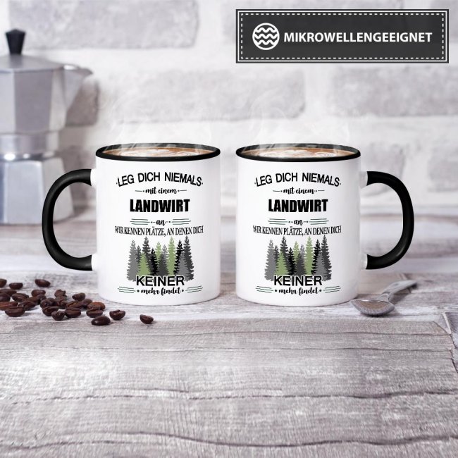 Berufe-Tasse - Leg dich niemals mit einem Landwirt an - Schwarz