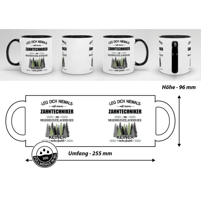 Berufe-Tasse - Leg dich niemals mit einem Zahntechniker an - Schwarz