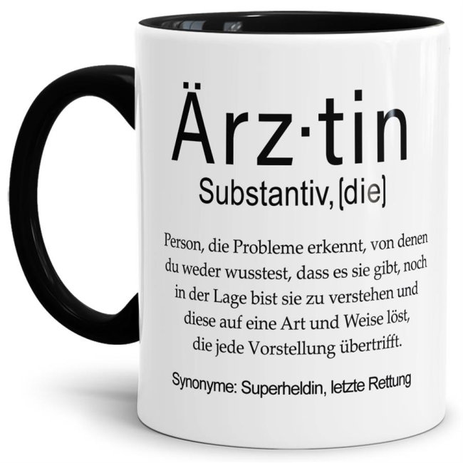 Tasse Dudenw&ouml;rter - &Auml;rztin - Innen &amp; Henkel Schwarz