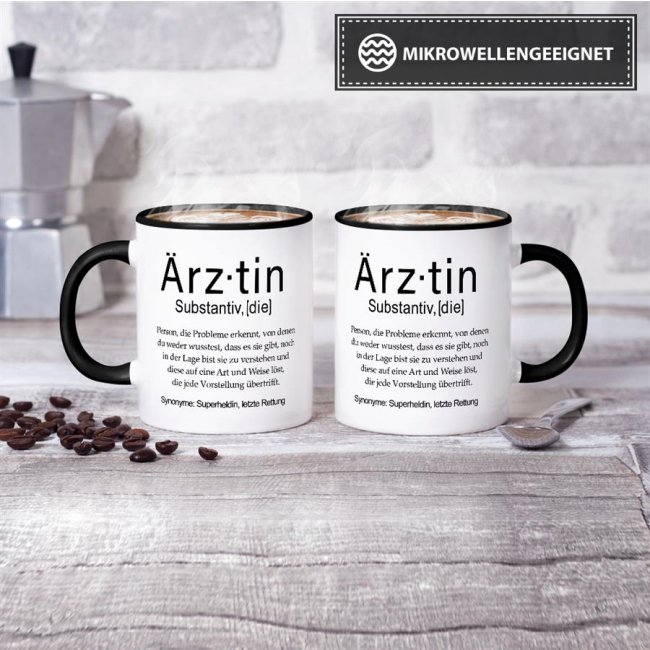 Tasse Dudenw&ouml;rter - &Auml;rztin - Innen &amp; Henkel Schwarz