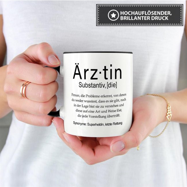 Tasse Dudenw&ouml;rter - &Auml;rztin - Innen &amp; Henkel Schwarz