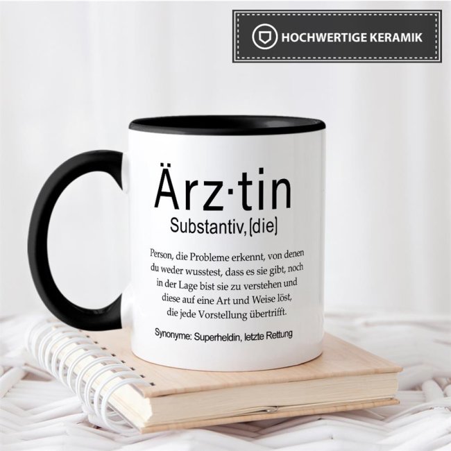 Tasse Dudenw&ouml;rter - &Auml;rztin - Innen &amp; Henkel Schwarz