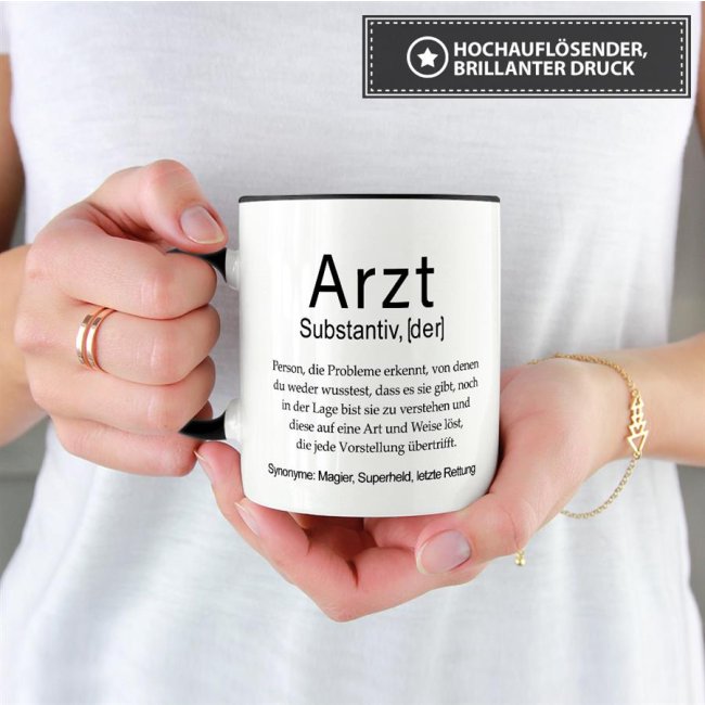 Tasse Dudenw&ouml;rter - Arzt - Innen &amp; Henkel Schwarz