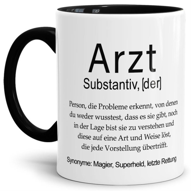 Tasse Dudenw&ouml;rter - Arzt - Innen &amp; Henkel Schwarz