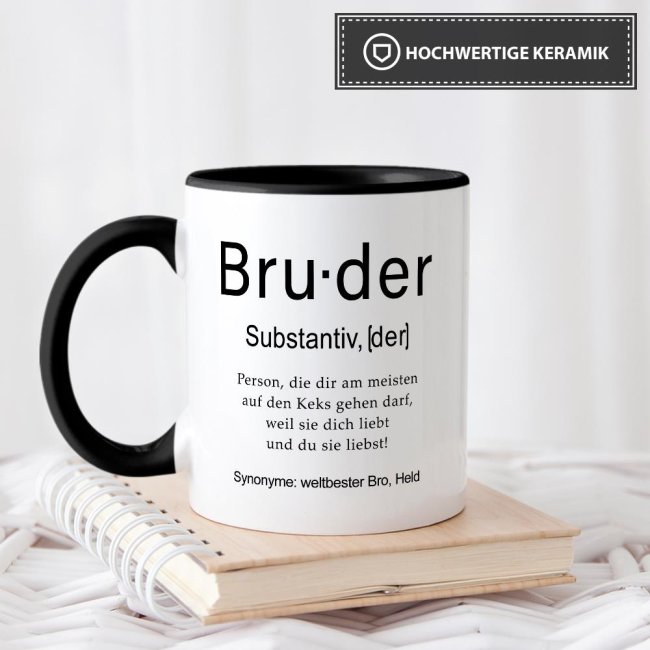 Tasse Dudenw&ouml;rter - Bruder - Innen &amp; Henkel Schwarz