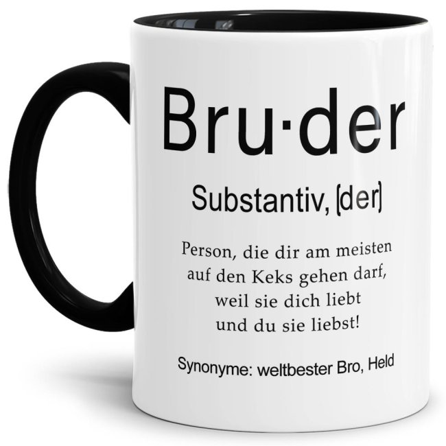 Tasse Dudenw&ouml;rter - Bruder - Innen &amp; Henkel Schwarz