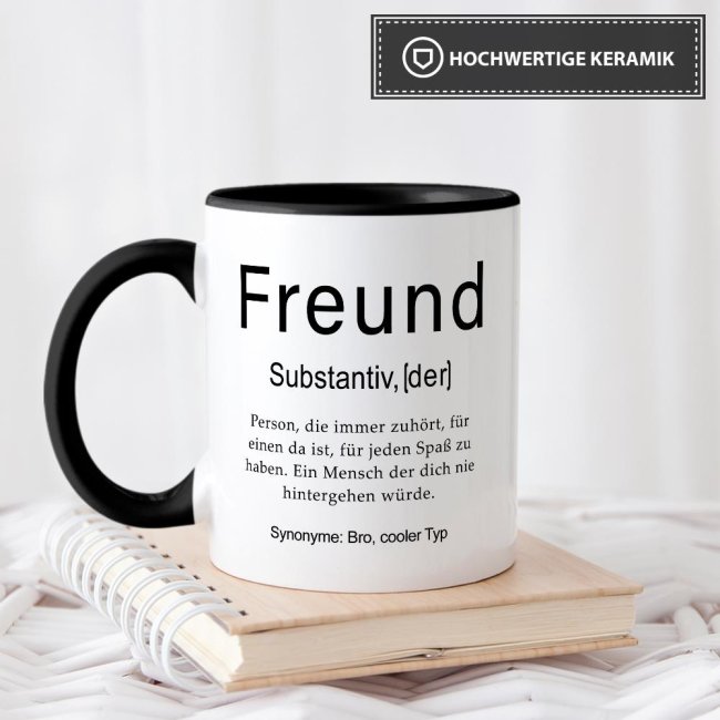 Tasse Dudenw&ouml;rter - Freund - Innen &amp; Henkel Schwarz