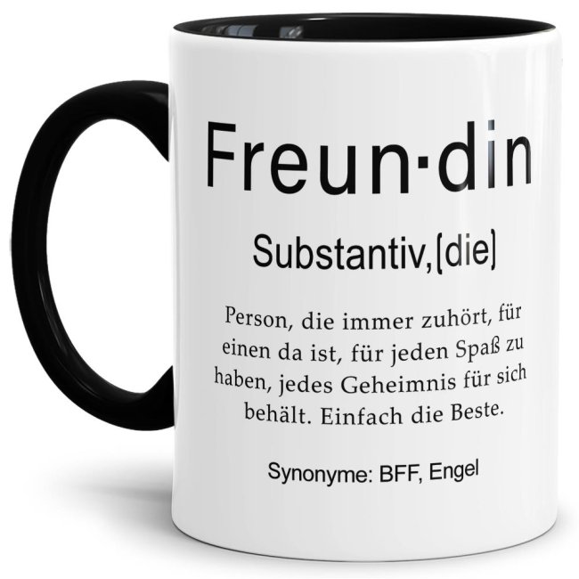 Tasse Dudenw&ouml;rter - Freundin - Innen &amp; Henkel Schwarz