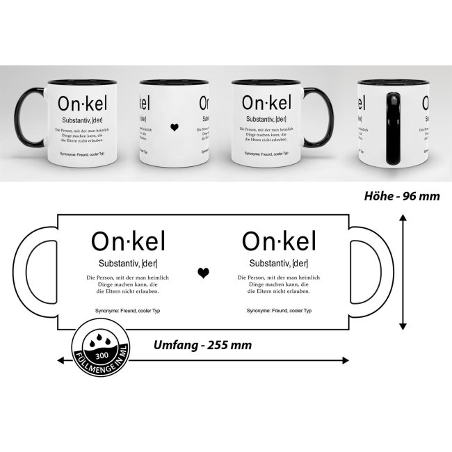 Tasse Dudenw&ouml;rter - Onkel - Innen &amp; Henkel Schwarz