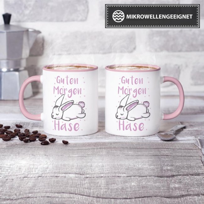 Tasse - Guten Morgen Hase - Innen und Henkel Rosa