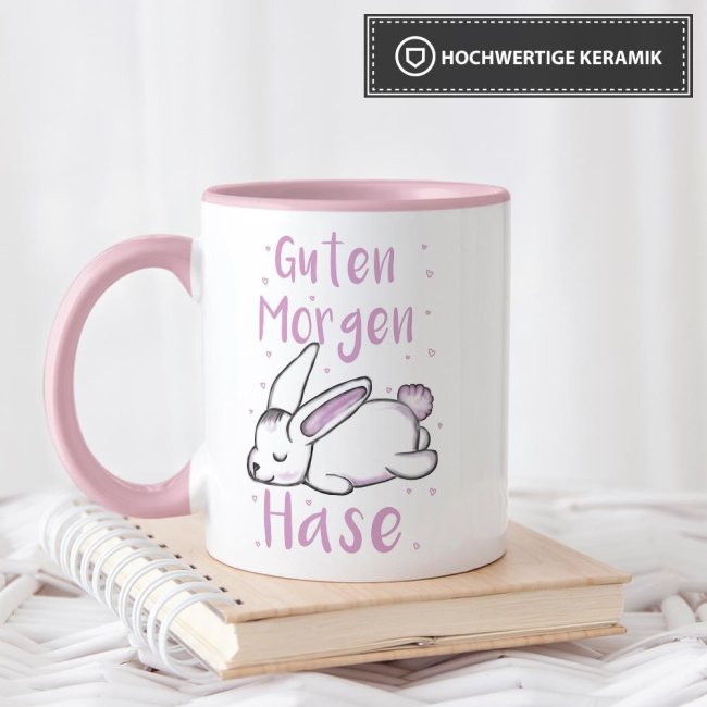 Tasse - Guten Morgen Hase - Innen und Henkel Rosa