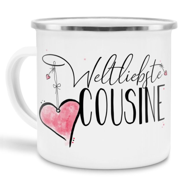 Emaille Tasse - Weltliebste Cousine - gro&szlig;