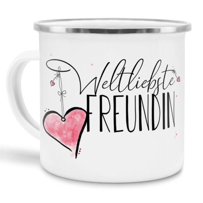 Emaille Tasse - Weltliebste Freundin - gro&szlig;