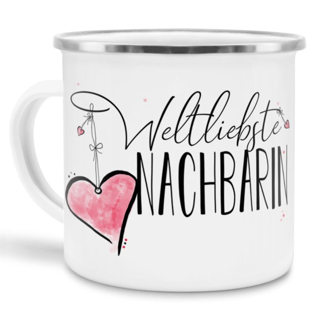 Emaille Tasse - Weltliebste Nachbarin - gro&szlig;