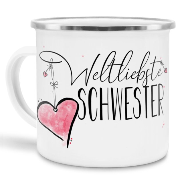 Emaille Tasse - Weltliebste Schwester gro&szlig;