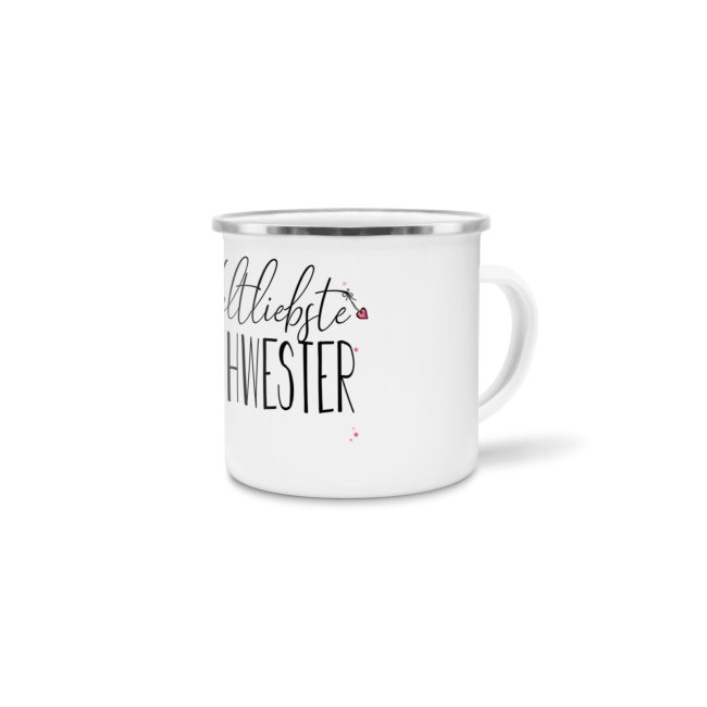 Emaille Tasse - Weltliebste Schwester gro&szlig;