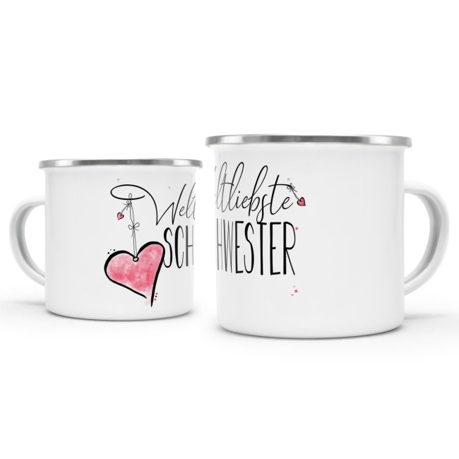 Emaille Tasse - Weltliebste Schwester gro&szlig;