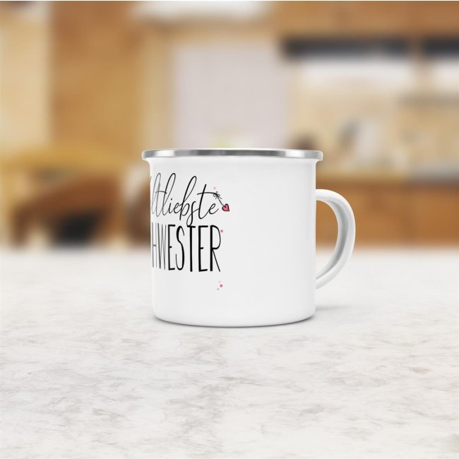 Emaille Tasse - Weltliebste Schwester gro&szlig;