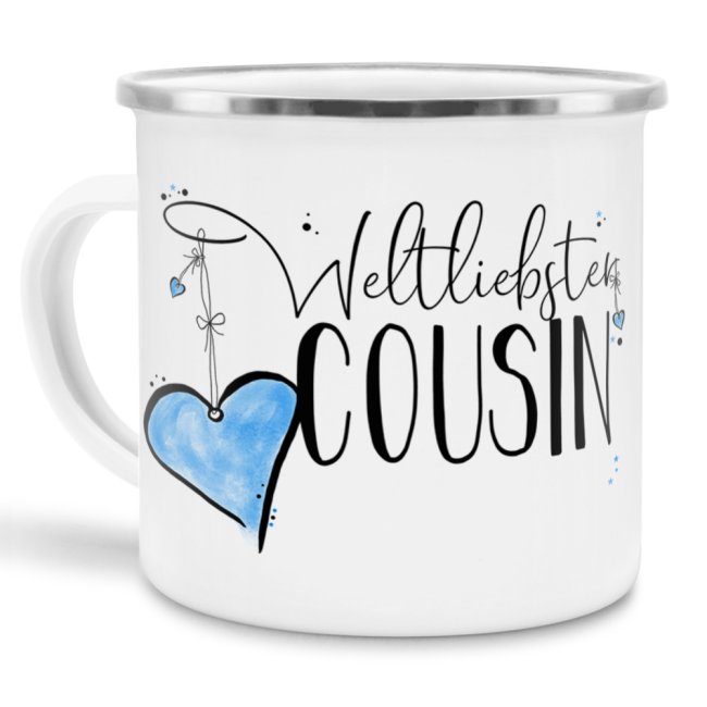 Emaille Tasse - Weltliebster Cousin gro&szlig;