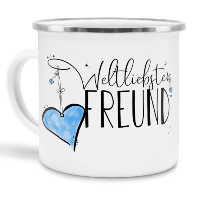 Emaille Tasse - Weltliebster Freund gro&szlig;