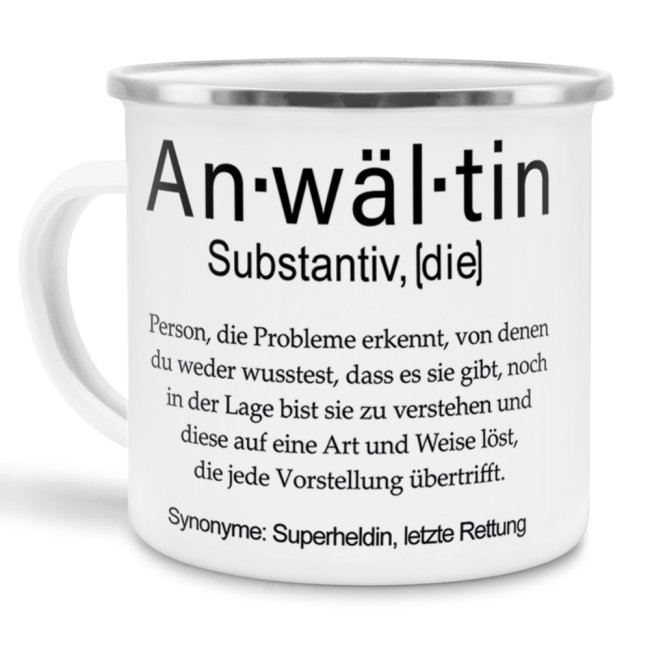 Tasse Dudenw&ouml;rter - Anw&auml;ltin - Emaille gro&szlig;