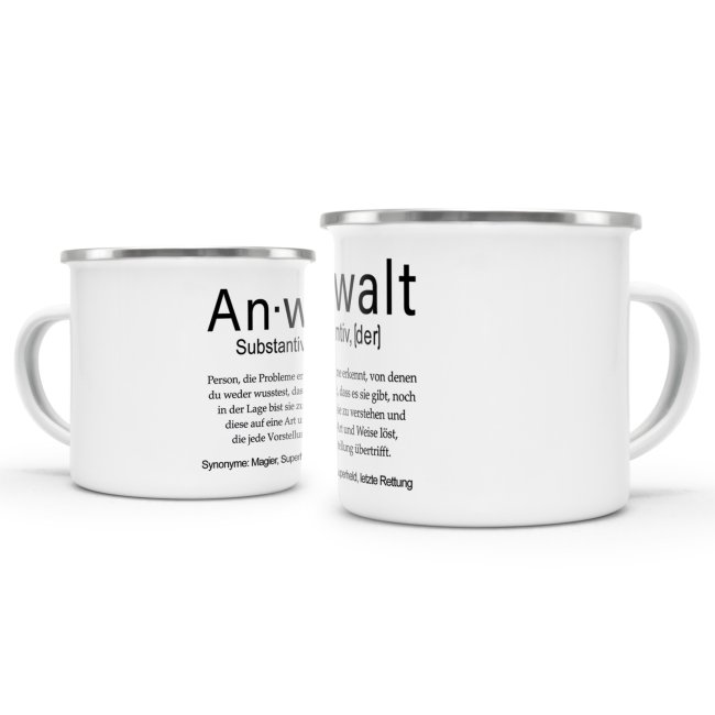 Tasse Dudenw&ouml;rter - Anwalt - Emaille gro&szlig;