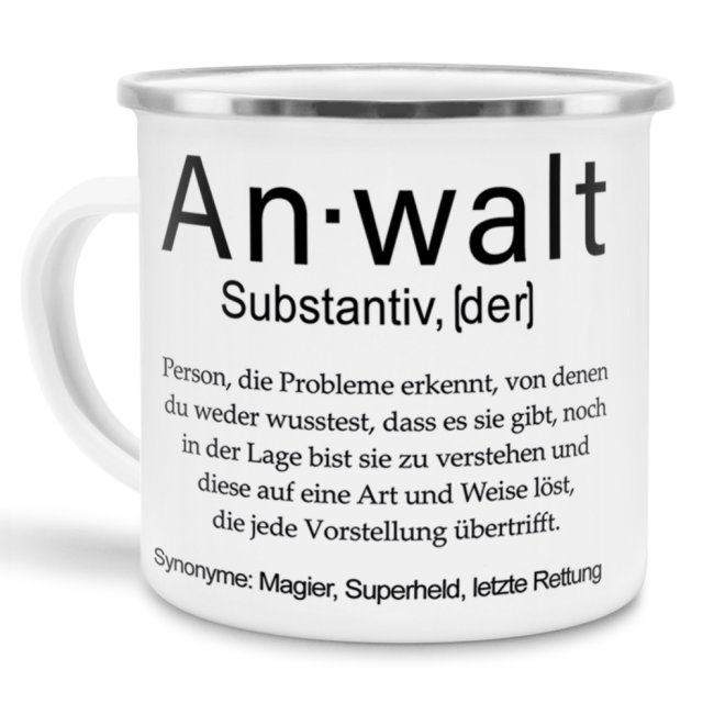 Tasse Dudenw&ouml;rter - Anwalt - Emaille gro&szlig;