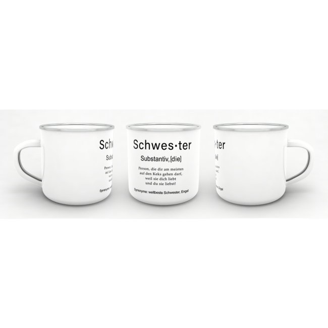 Tasse Dudenw&ouml;rter - Schwester - Emaille gro&szlig;