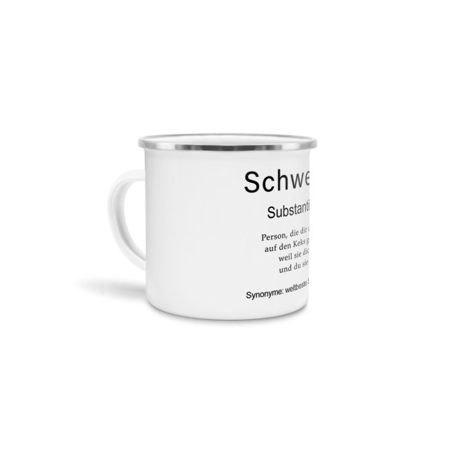 Tasse Dudenw&ouml;rter - Schwester - Emaille gro&szlig;