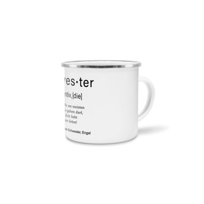 Tasse Dudenw&ouml;rter - Schwester - Emaille gro&szlig;