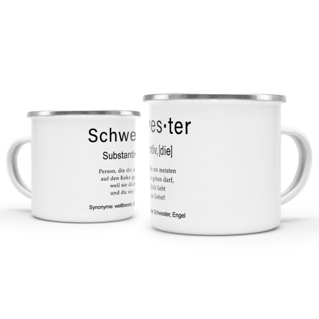 Tasse Dudenw&ouml;rter - Schwester - Emaille gro&szlig;