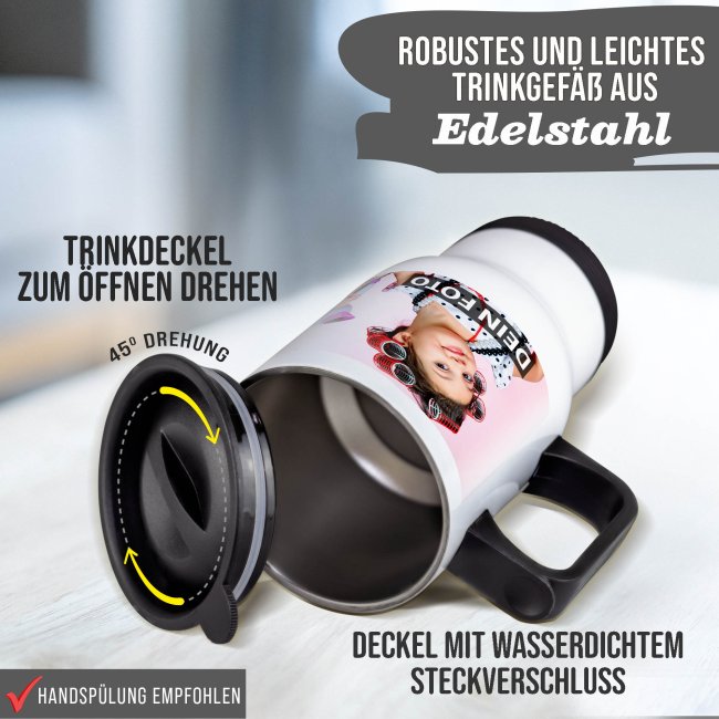 Edelstahl-Thermobecher wei&szlig; mit Deckel - 400 ml