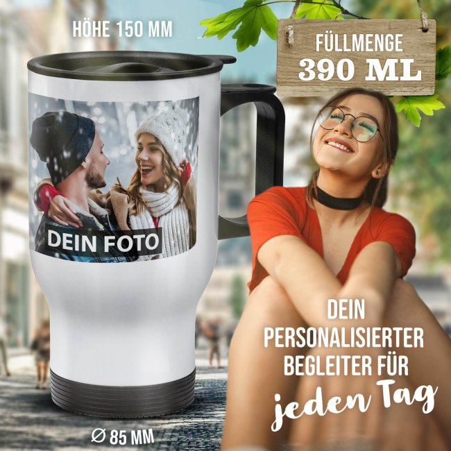 Edelstahl-Thermobecher wei&szlig; mit Deckel - 400 ml