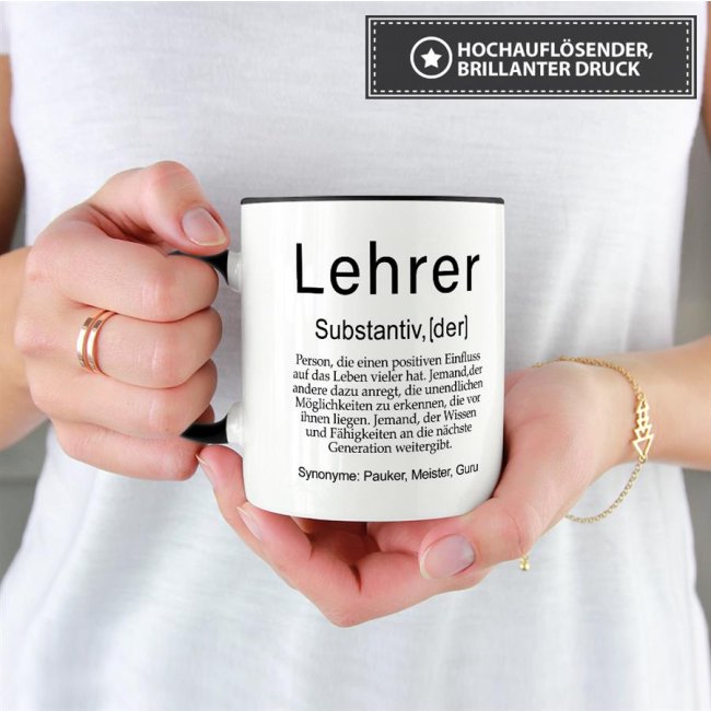 Tasse Dudenw&ouml;rter - Lehrer - Innen &amp; Henkel Schwarz