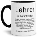 Tasse Dudenw&ouml;rter - Lehrer - Innen &amp; Henkel Schwarz